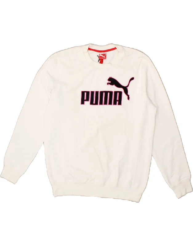 PUMA Mens Graphic Sweatshirt Jumper Medium White Hoodie with Relaxed Fit Easy Casual