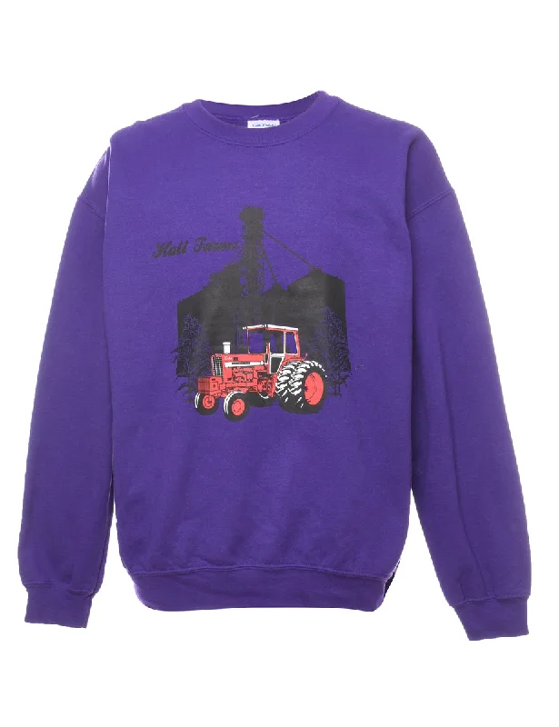 Purple Hau Farms Printed Sweatshirt - L Hoodie with Illustration Artistic Creative