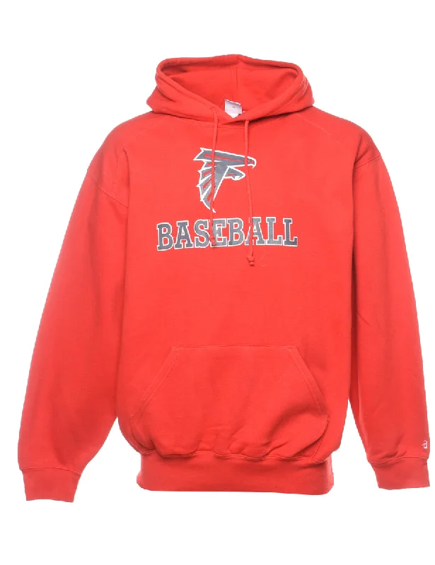 Red & Grey Baseball Printed Hoodie - L Hoodie with Hem Elastic Stretchable Comfortable