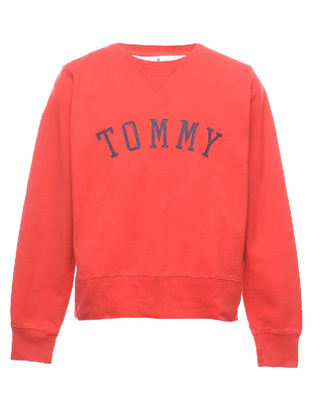 Red Tommy Hilfiger Printed Sweatshirt - M Hoodie with Gradient Ombre Colorful