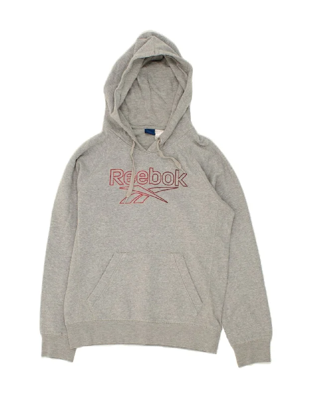 REEBOK Mens Graphic Hoodie Jumper Small Grey Cotton Hoodie with Half-Zip Sporty Casual