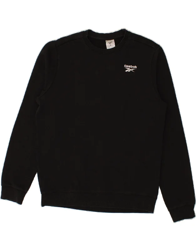 REEBOK Mens Sweatshirt Jumper Small Black Cotton Hoodie with Rhinestones Sparkly Elegant