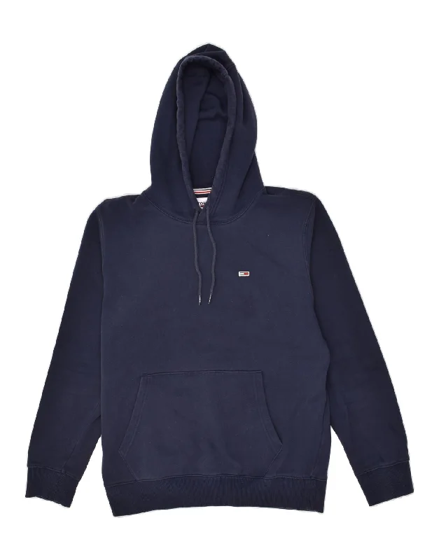 TOMMY HILFIGER Mens Hoodie Jumper Large Navy Blue Cotton Hoodie with Hem Lace Feminine Delicate