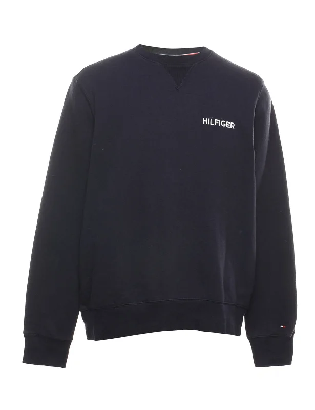 Tommy Hilfiger Navy Plain Sweatshirt - M Hoodie with Neon Bright Vibrant