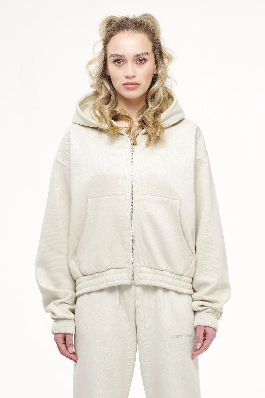 Valinda Cropped Zip Hoodie Vintage Washed Angels Cream Gum Hoodie with Fur Luxurious Winter