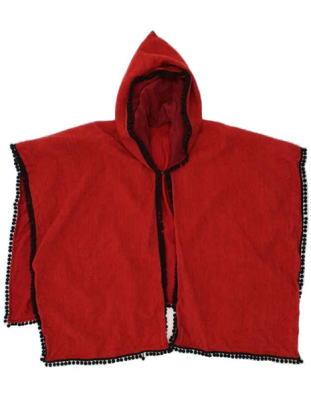 VINTAGE Womens Hooded Poncho Jumper One Size Red Hoodie with Mesh Breathable Sporty