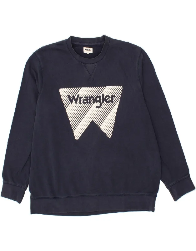 WRANGLER Mens Graphic Sweatshirt Jumper 2XL Navy Blue Cotton Hoodie with Pocket Utility Practical