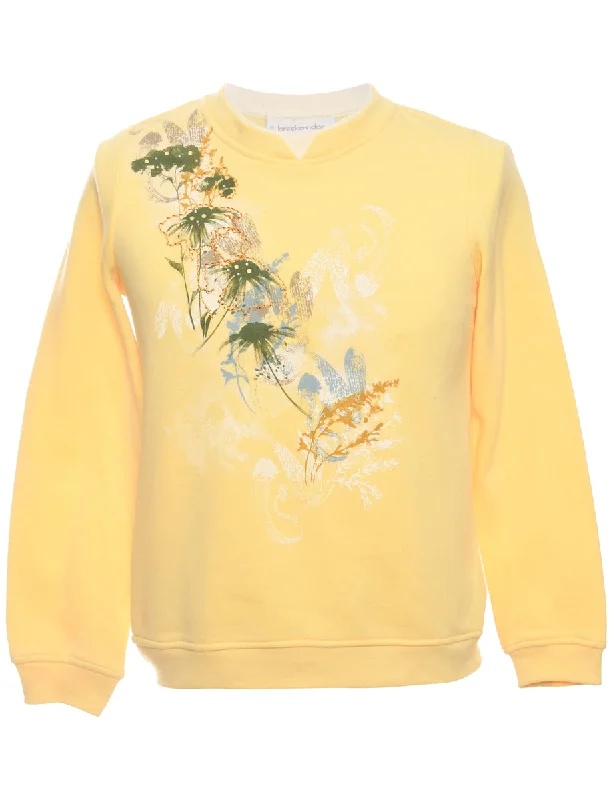 Yellow Breckenridge Printed Sweatshirt - S Hoodie with Hem Drawcord Adjustable Customizable