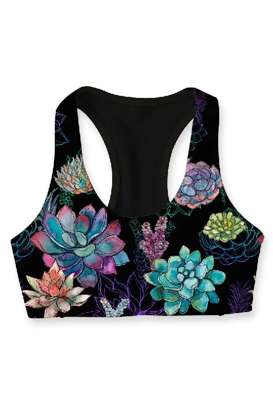 Bali Black Stella Enigmatic Floral Printed Seamless Sport Yoga Bra - Women Stretchy Full Coverage