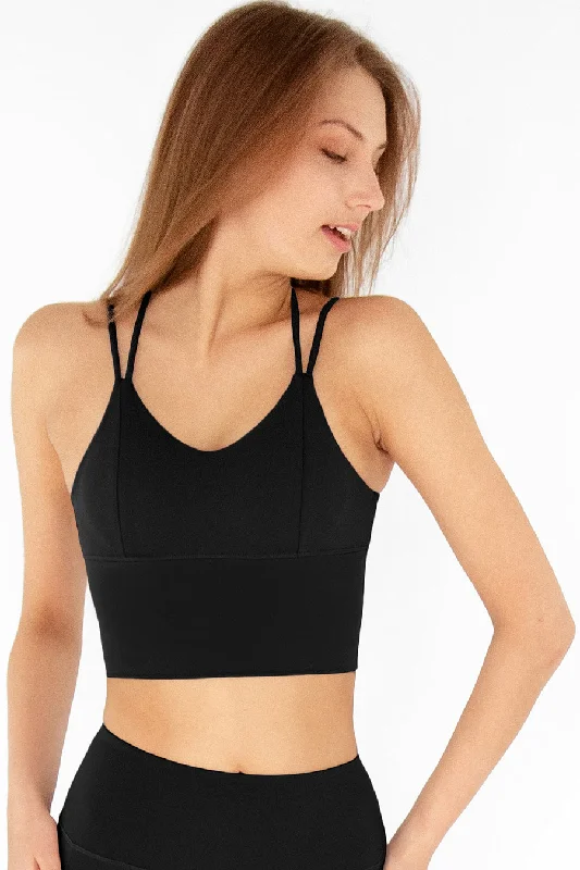 3 for $49! Black Kelly Strappy Long Line Padded Sports Bra - Women Ultra-Light Bra