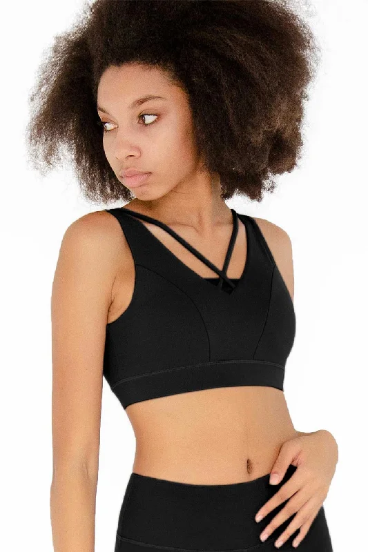 3 for $49! Black Kelly Strappy Open-Back Padded Sports Bra - Women Comfortable Active Bra