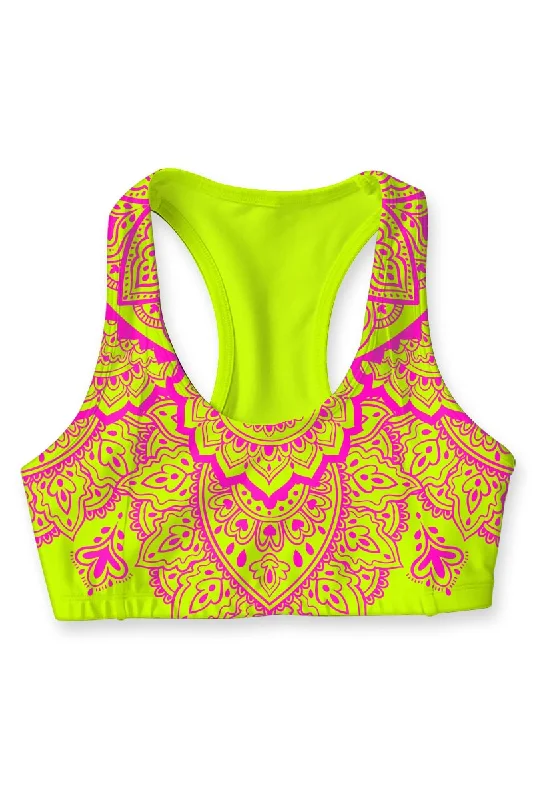 Blossom Nirvana Stella Yellow Pink Seamless Sport Yoga Bra - Women Push-Up Bralette Set