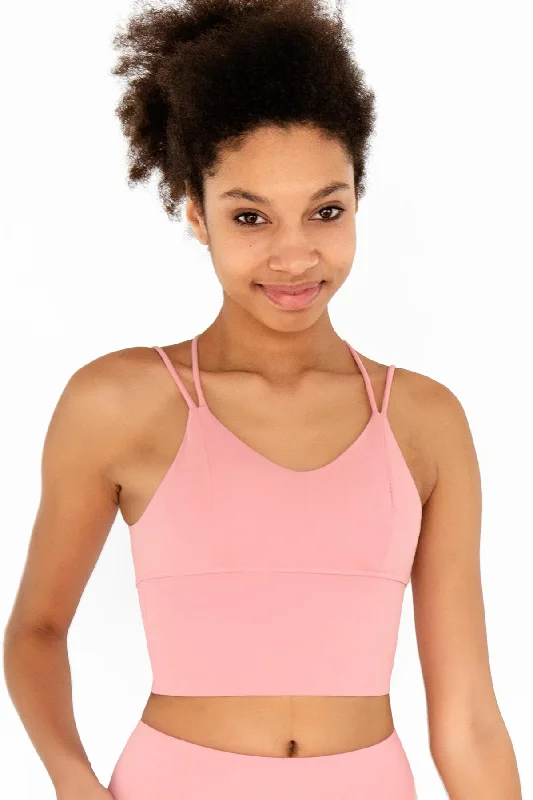 3 for $49! Dusty Pink Kelly Strappy Long Line Padded Sports Bra - Women Cotton Comfort Bra