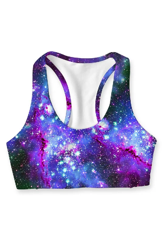 Milky-Way Stella Purple Galaxy Print Seamless Sport Yoga Bra - Women Sexy Underwire Bra