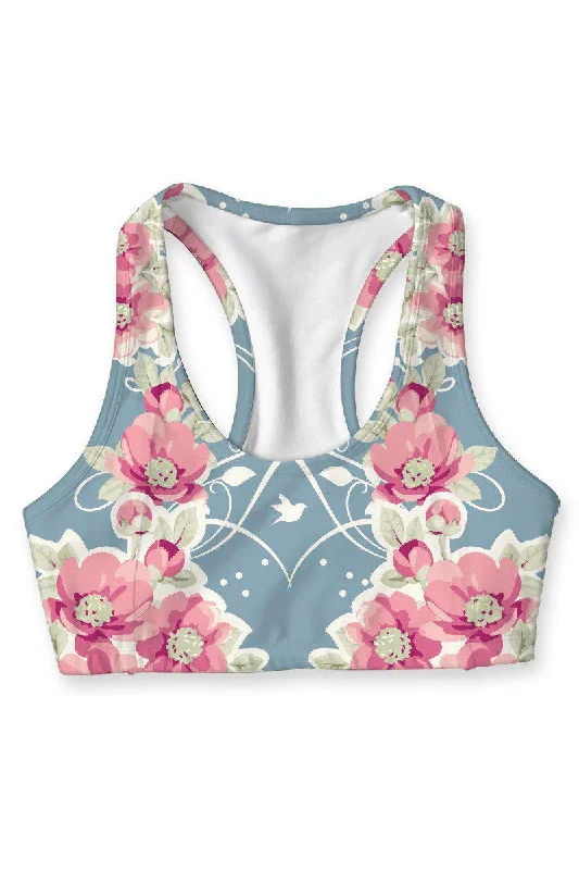 Serenity Stella Sweet Floral Print Seamless Sport Yoga Bra - Women Soft Cup Bralette