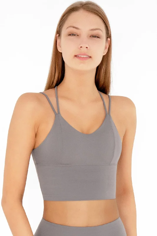 3 for $49! Silver Grey Kelly Strappy Long Line Padded Sports Bra - Women Adjustable Back Bra