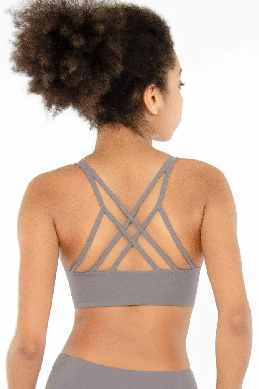 3 for $49! Silver Grey Kelly Strappy Padded Sports Bra - Women Chic Lace Underwear