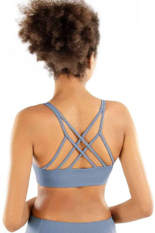 3 for $49! Sky Blue Kelly Strappy Padded Sports Bra - Women Comfortable Lace Bralette