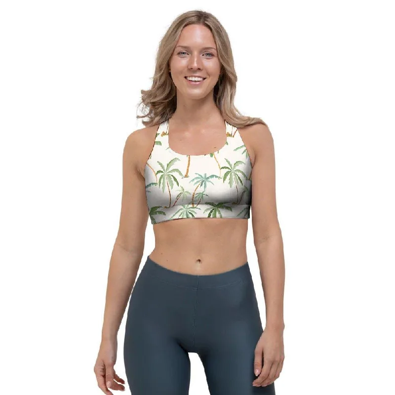 Tropical Palm Tree Hawaiian Print Sports Bra Push-Up Padded Bra