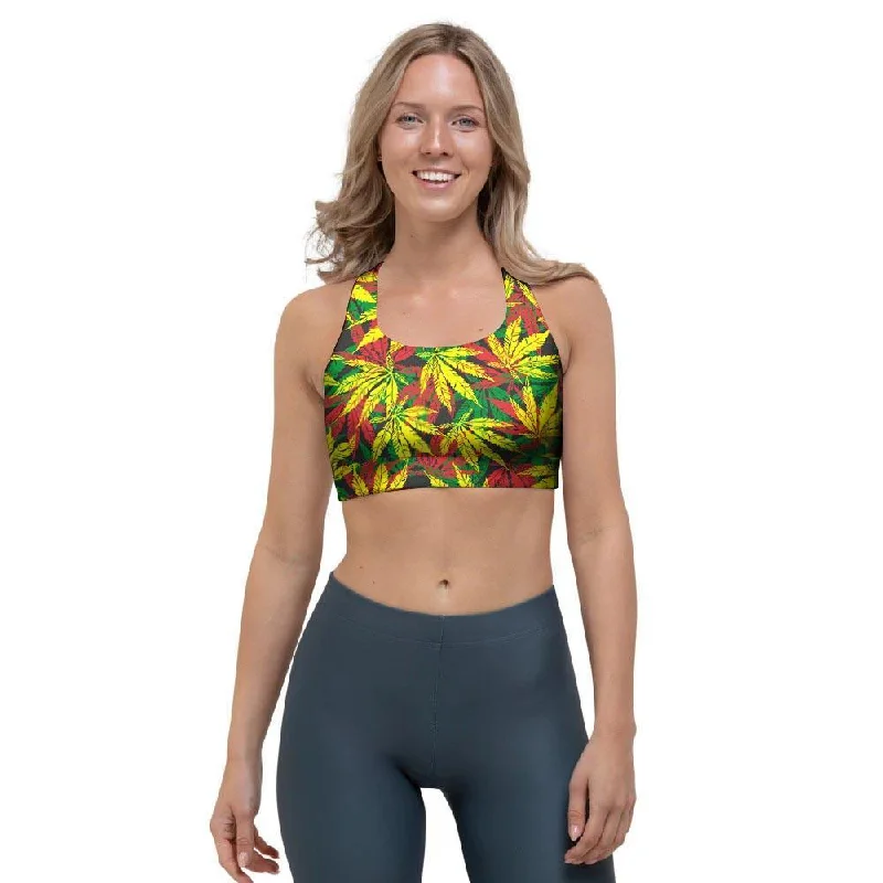 Tropical Reggae Leaf Sports Bra Wireless Push-Up Bra