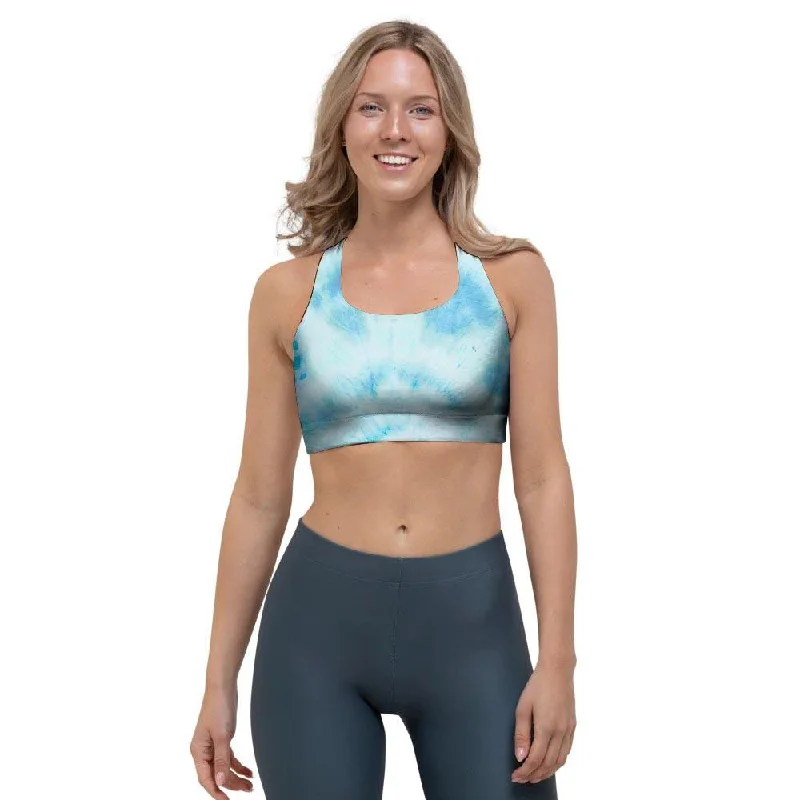 Turquoise Tie Dye Sports Bra Sleek Push-Up Bra