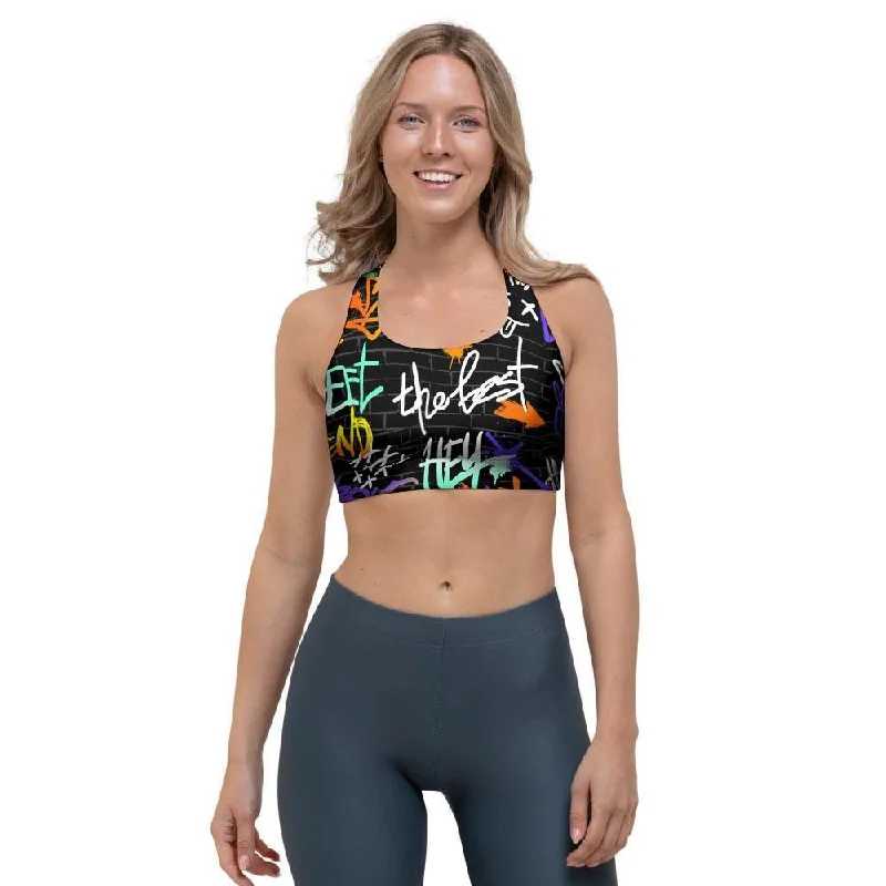 Urban Graffiti Print Sports Bra Cozy Sleep Bra