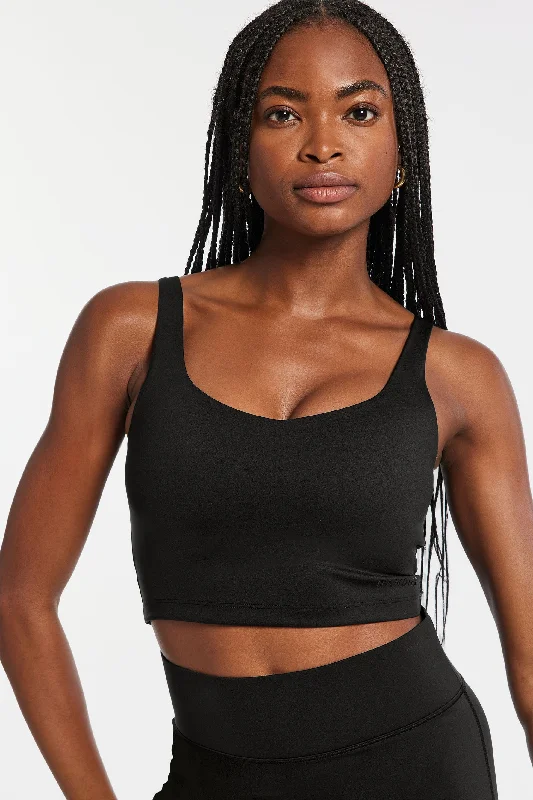 V-Neck Tempo Crop Bra - Black Soft Mesh Bra