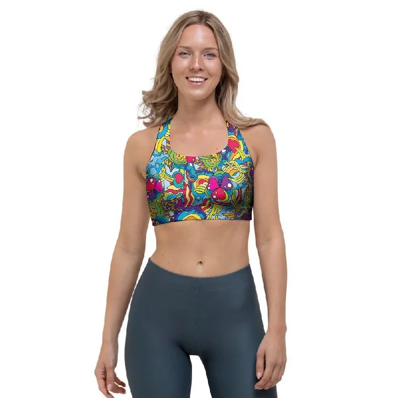 Valentine Heart Hippie Trippy Sports Bra Sexy Lace Bralette