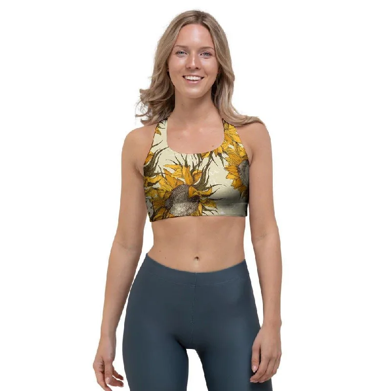 Vintage Sunflower Sports Bra Wireless Push-Up Bra