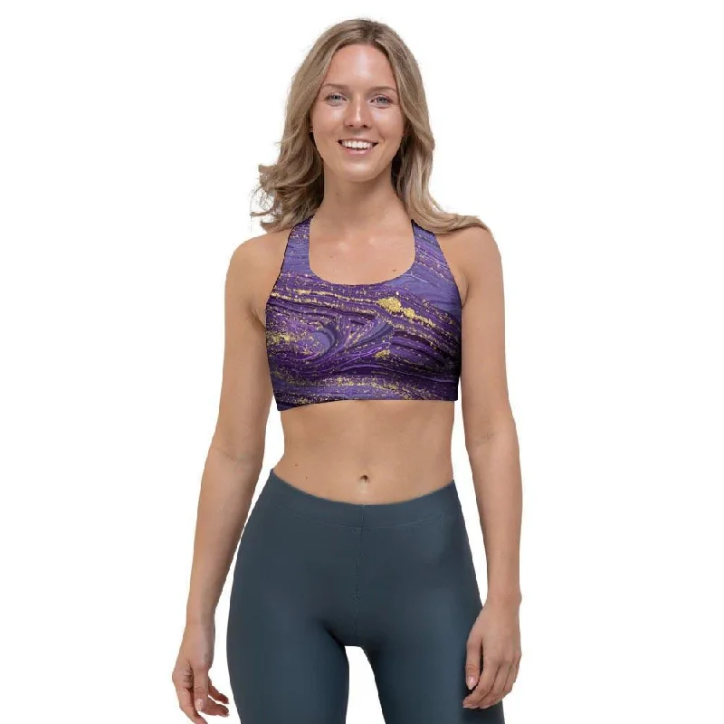 Violet Marble Sports Bra Comfortable Fit Bralette