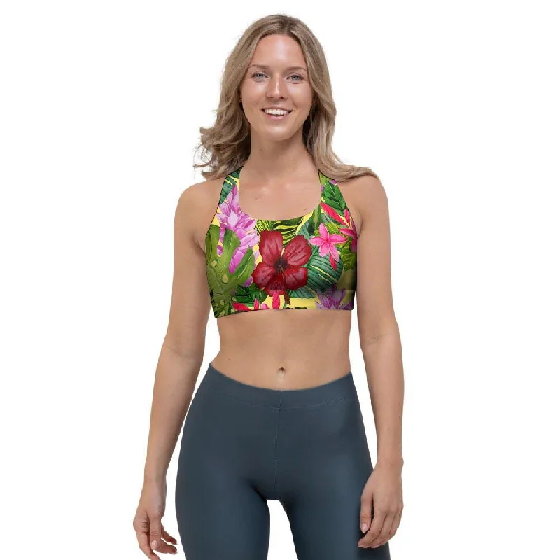 Watercolor Hibiscus Floral Hawaiian Print Sports Bra Ultra-Light Bra