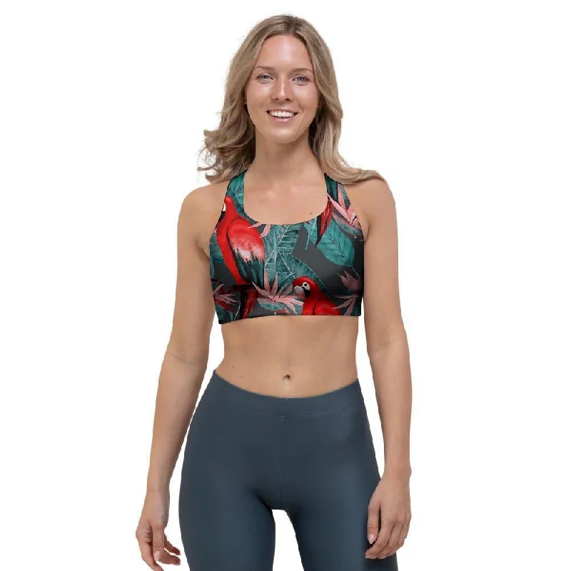 Watercolor Parrot Tropical Print Sports Bra Comfortable Active Bra