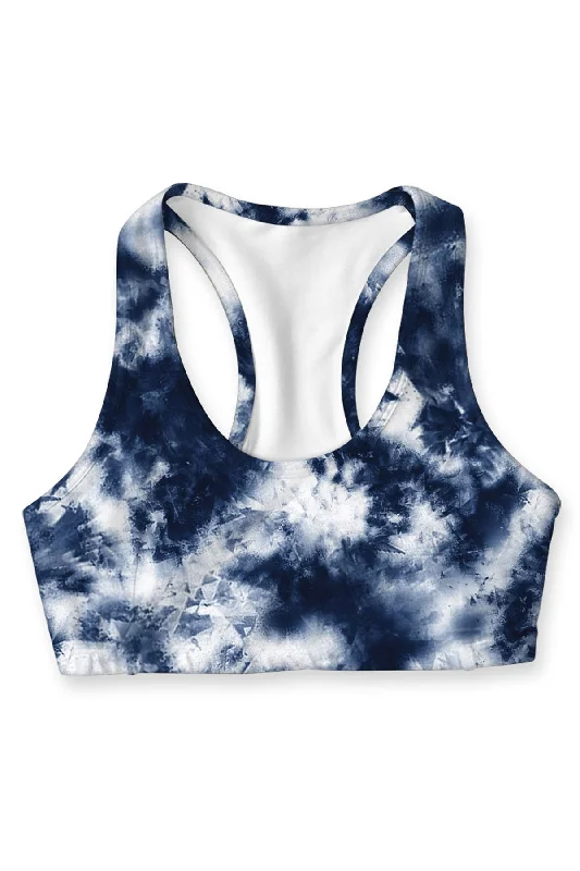 Waterfall Stella Blue Tie Dye Seamless Racerback Sports Bra - Women Sexy Underwire Bra