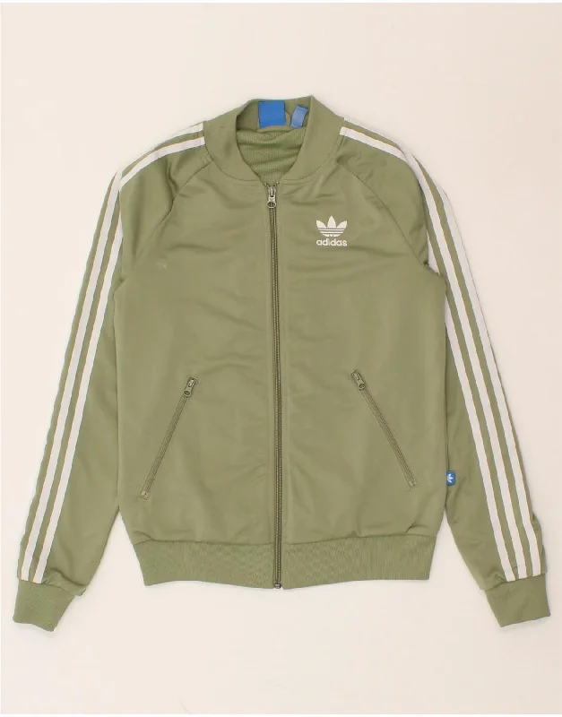 ADIDAS Womens Graphic Tracksuit Top Jacket UK 6 XS Green Polyester Insulated Jacket Fitted Jacket Loose Jacket