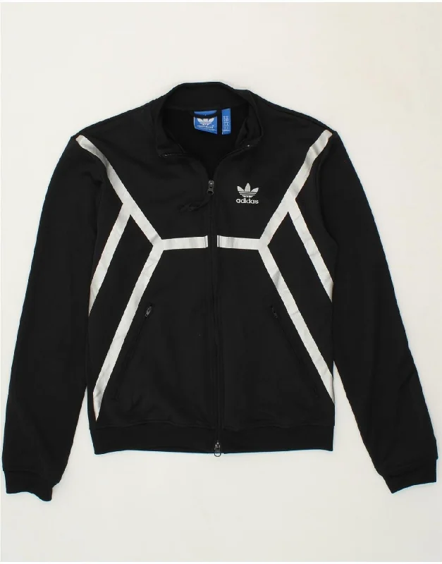 ADIDAS Womens Tracksuit Top Jacket UK 14 Medium Black Polyester Boat Neck Shawl Collar Notched Collar