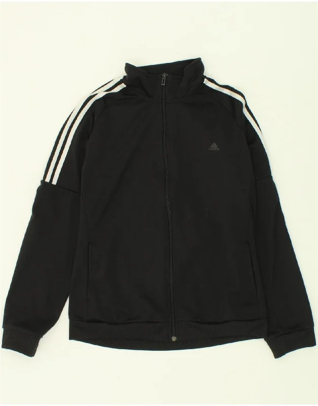 ADIDAS Womens Tracksuit Top Jacket UK 16/18 Large Black Polyester Toggled Jacket Drawstring Jacket Belted Jacket