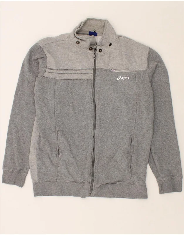 ASICS Womens Graphic Tracksuit Top Jacket UK 16 Large Grey Cotton Wool Jacket Cashmere Jacket Tweed Jacket