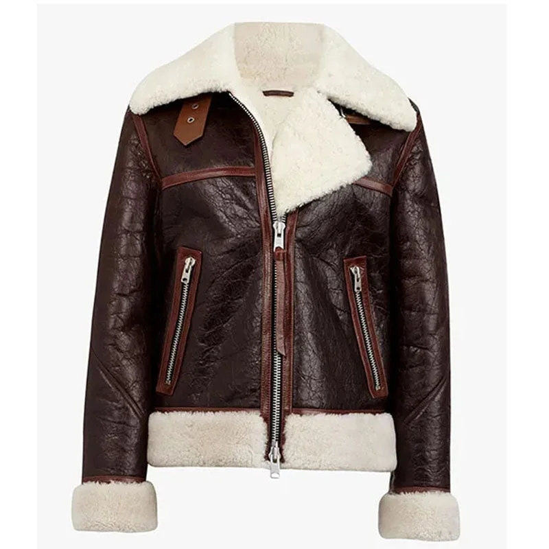 Best Style Sheepskin Elinor Choco Brown Shearling Jacket Snapped Jacket Toggled Jacket Drawstring Jacket