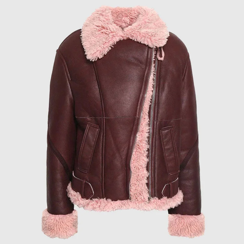 Best Winter Sheepskin Burgundy Shearling Lined Leather Fur Jacket Striped Jacket Polka Dot Jacket Floral Jacket