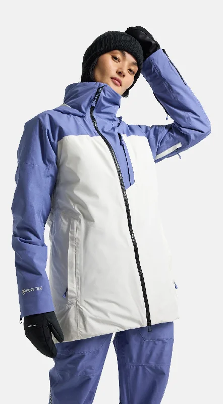 Burton Pillowline GORE-TEX Jacket Womens 2024 Slate Blue / Stout White Ribbed Jacket Pleated Jacket Ruffled Jacket