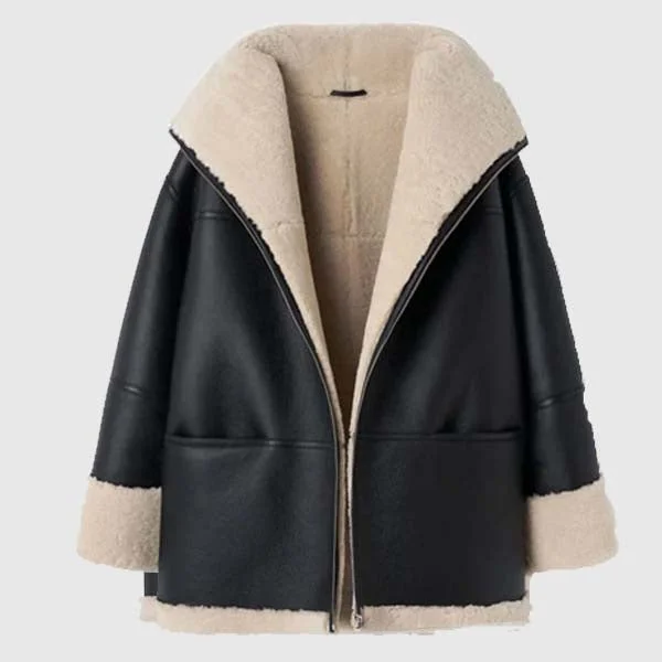 Buy Best Style Women B3 RAF Aviator Styled Sheepskin Shearling Leather Jacket Faux Fur Fabric Real Fur Fabric Shearling Fabric