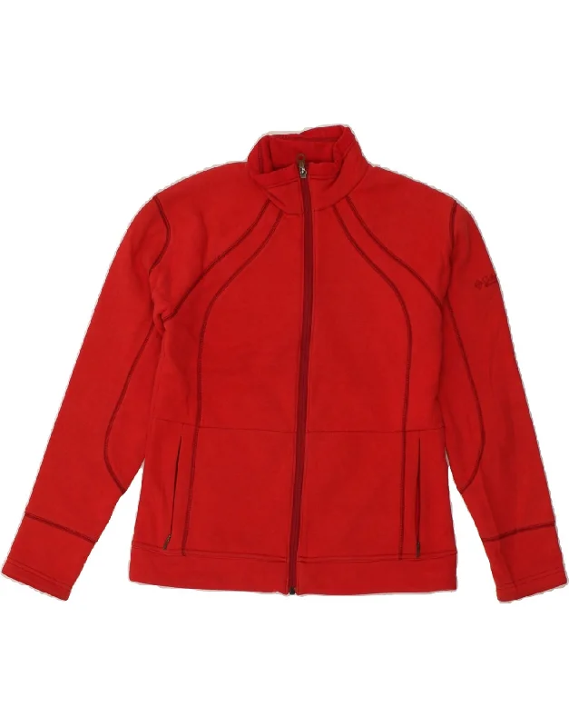 COLUMBIA Womens Tracksuit Top Jacket UK 14 Medium Red Cotton Tiered Jacket Buttoned Jacket Zippered Jacket