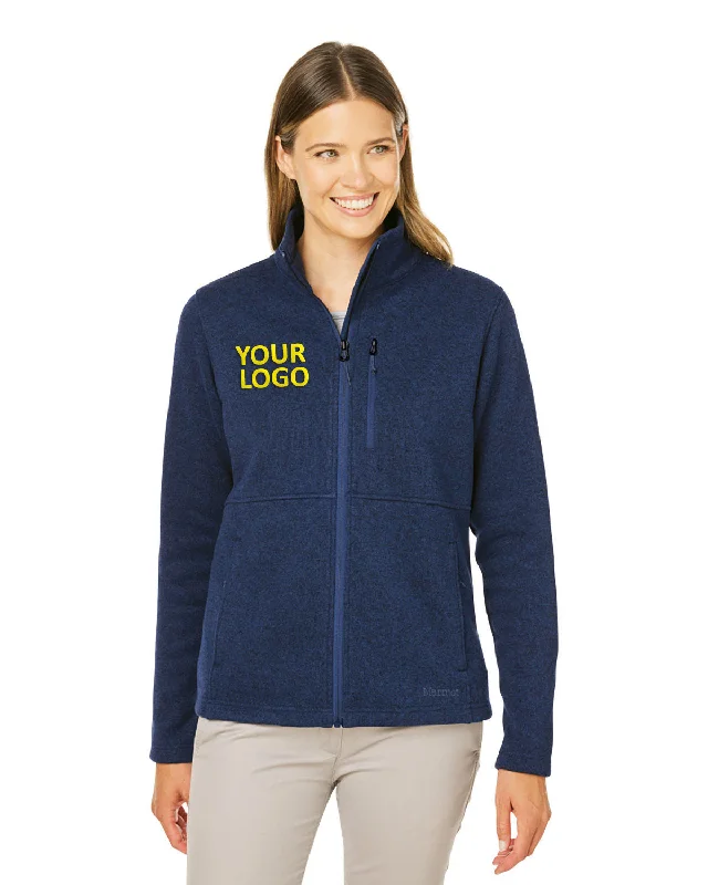 Marmot Ladies Dropline Sweater Fleece Jackets, Arctic Navy A-Line Jacket Boat Neck Shawl Collar