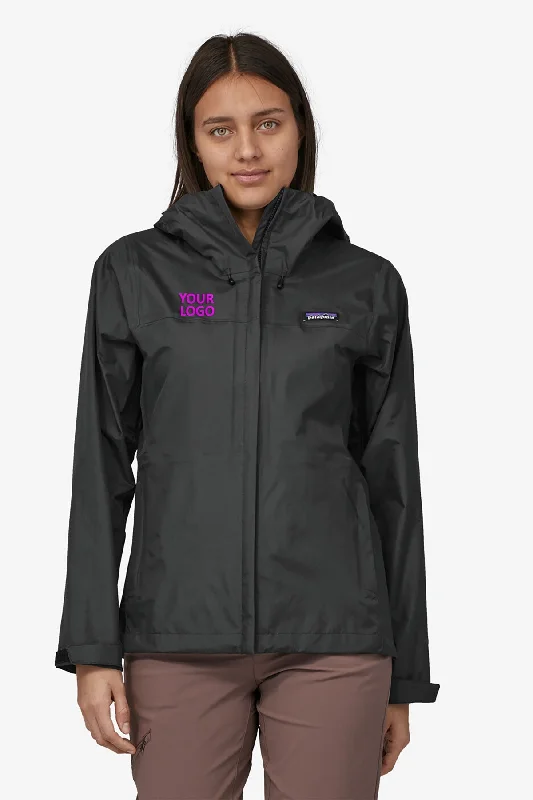 Patagonia Women's Torrentshell 3L Custom Rain Jackets, Black V-Neck Jacket Boat Neck Jacket Square Neck Jacket