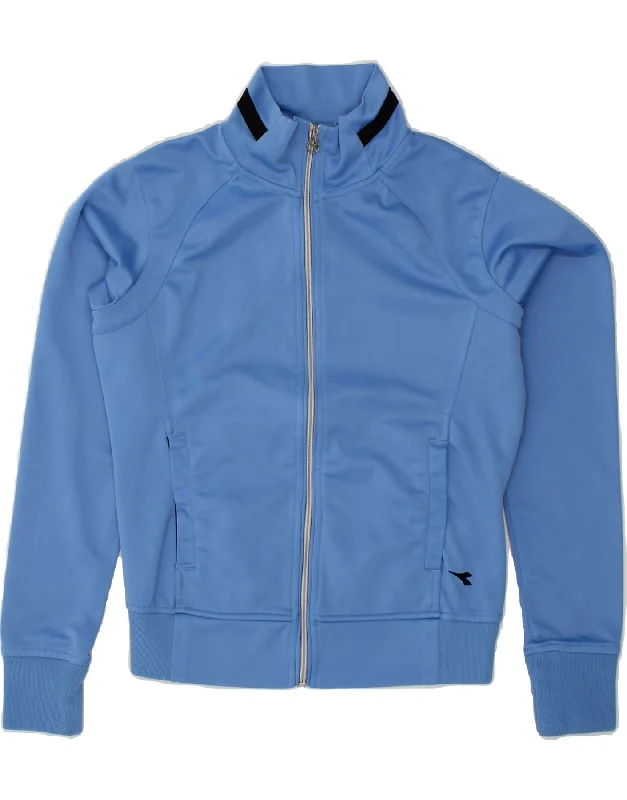 DIADORA Womens Tracksuit Top Jacket UK 10 Small Blue Polyester Print Jacket Jacquard Jacket Embroidered Jacket