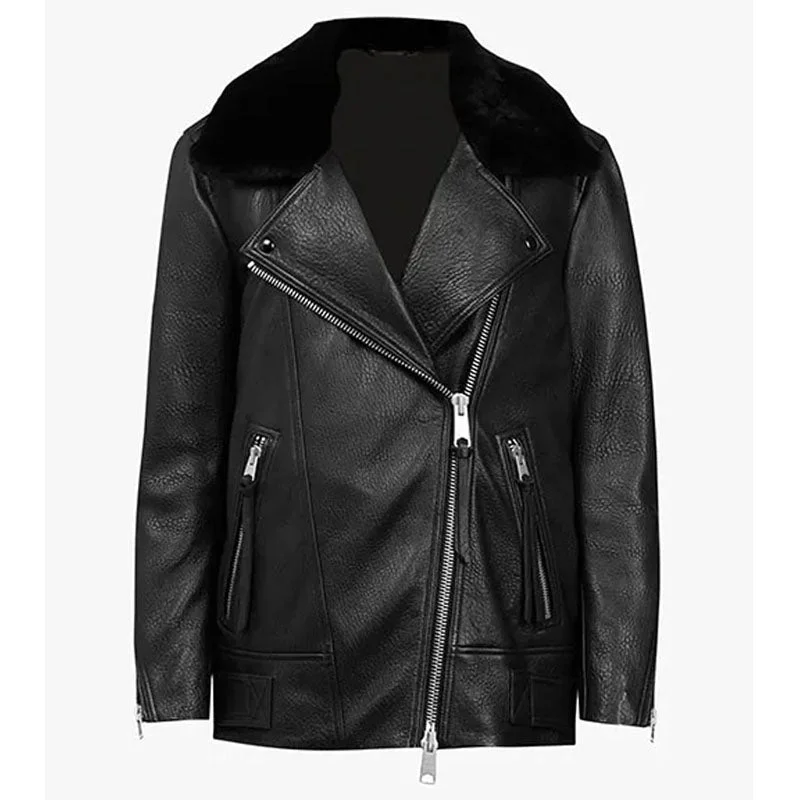 Genuine Fay Black Shearling Collar Jacket Nylon Jacket Polyester Jacket Spandex Jacket