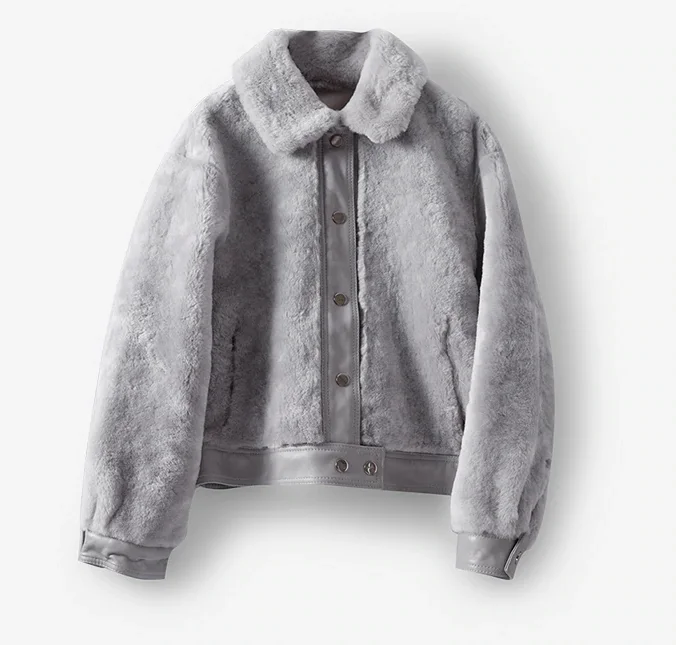 Women's Leather and Shearling Bomber Jacket in Gray Wool Jacket Cashmere Jacket Tweed Jacket