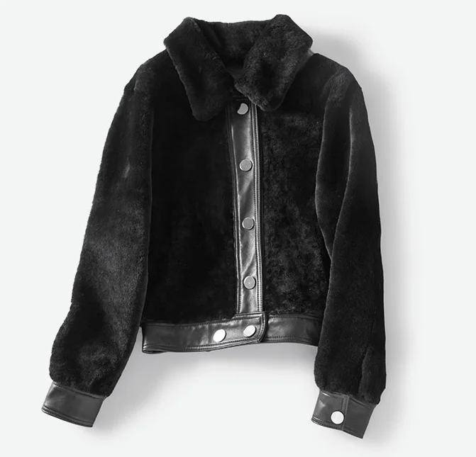 Women's Leather and Shearling Bomber Jacket in Black Bomber Jacket Anorak Windbreaker