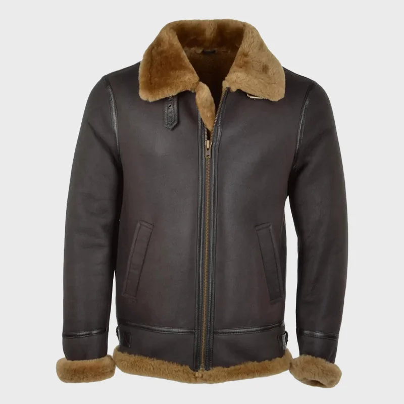 Men’s Hand-Buffed Soft Sheepskin Pilot Jacket Faux Fur Jacket Real Fur Jacket Shearling Jacket