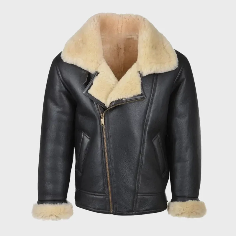 Men’s Sheepskin Flying Jacket Welt Pockets Slit Pockets Flap Pockets